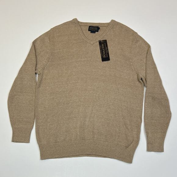 Pendleton Sweater Mens Size Medium Tan V Neck Knit Long Sleeve Outdoors - Picture 1 of 13